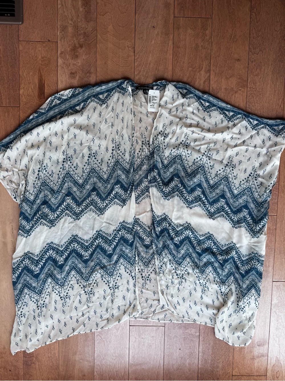 Saks Fifth Avenue Blue and White Open-Front Chevron Tunic